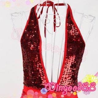 Sexy Red Womens Lingerie Sequins Deep V Babydoll Dress Party Clubwear
