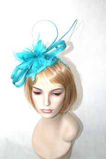  Church Kentucky Derby Fascinator Blue Turquoise Feathers Headband Hat