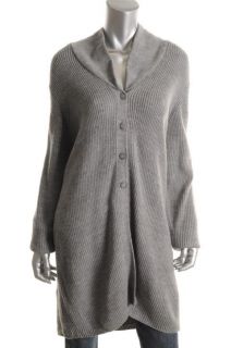 Designer Gray Ribbed Button Front V Neck Long Sleeves Cardigan Sweater