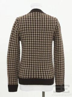 Veronique Branquinho Brown Tan Wool Houndstooth Cardigan Sweater Size