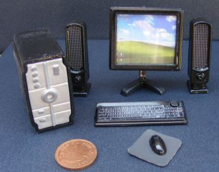  Black Dolls House Miniature Full Computer System Accessory