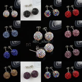 Pair Swarovski Crystal Silver Stud Disco Ball Earrings Jewelry