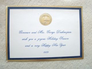 Governor Mrs George Deukmejian Wish Holiday Season 1989 Card w Gold