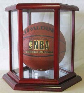 Hexagon Shape Basketball Display Case Solid Wood BB03 Che
