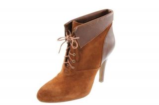 INC NEW Tallen Brown Suede Lace Up Fold Over Heels Ankle Booties Shoes