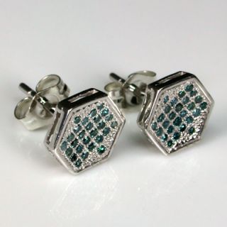 05g 925 Sterling Silver Diamond Hexagon Earrings
