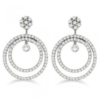 00ct Double Circle Diamond Dangling Drop Cluster Earrings 14k White