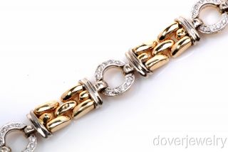 Estate Diamond 18K Gold Circle Wide Link Bracelet 26.4 Grams NR