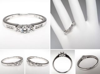 Genuine Diamond Engagement Ring Solid 14k White Gold Fine Estate