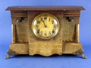 Antique 1910 Distressed Gilbert Column Mantel Clock