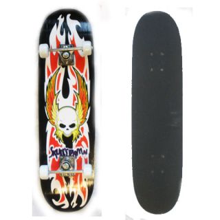 New Rex Distributors Flaming Skull Skateboard with Black Grip Tape