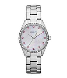 DKNY Watch NY8463 Lady Silver Pink Glitz with Clear Crystals