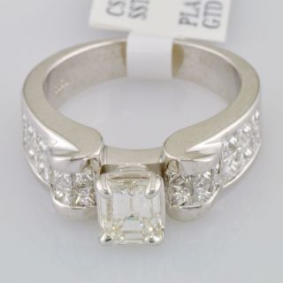 Diamond Engagement Ring 2 58 Carat Emerald Cut Platinum Setting VVS2