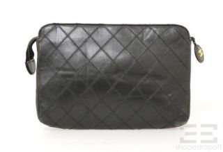 Chanel Vintage Black Diamond Stitched Leather Cosmetics Pouch