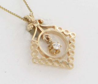  14k Yellow Gold Diamond Drop Pendant Estate Fine Jewelry Heirloom Used