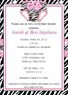 24 Zebra Print Pink Diaper Baby Shower Invitations