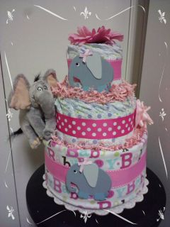  ELEPHANT 3 tier diaper cake great baby shower centerpiece, gift Jungle