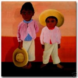 Diego Rivera Mexican Ceramic Art Tile Hijos Compadre