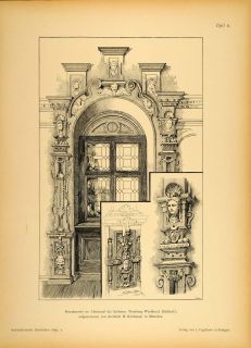 1894 Window Decorative Carving Schloss Trostburg Print Original