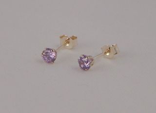 Girls 9ct Yellow Gold Tiny Small 3mm Round Amethyst Stud Earrings Gift