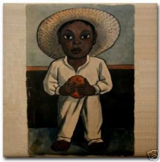 Diego Rivera Ceramic Art Tile Mexican Indian Boy Hat