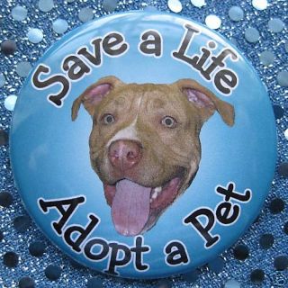 Save Life Adopt A Pet Pit Bull Dog Rescue Badge Button