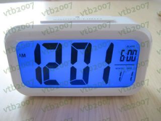 Digital LED Blue Backlight Snooze Alarm date desk Clock white LCD