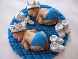 Twins Boy Cake Topper Baby Shower Prince Baptism Christening Favor