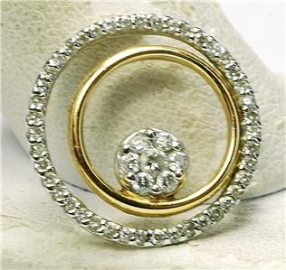  modern 14k yellow & white Gold diamond double Circle Ladies Pendant