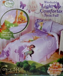 Disney Fairies Twirly Light Up Twin Comforter Sheets 4pc Bedding Set