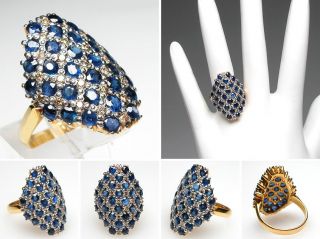Estate Fine Jewelry Natural Blue Sapphire Diamond Cocktail Ring Solid