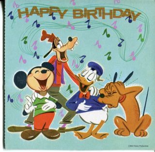  1964 Happy Birthday Record Card Mickey Mouse Donald Duck Goofy Disney