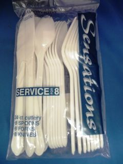 24 White Plastic Utensils Silverware Cutlery 43071