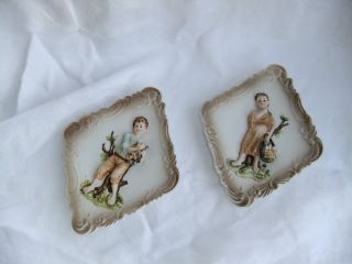 Vintage Lefton Bisque China Wall Plaques Pair. The Set Is Hand Painted