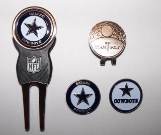 NFL Dallas Cowboys Hat Clip Golf Divot Tool and 3 Ball Markers