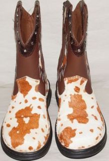 Double H Womens Sz 8 Roper Cowboy Boots Hair on Brown White Sonora