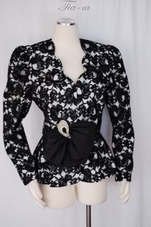 Arthur Doucette Rhinestoned Black Lace Fancy Bow Blazer Women Sz 10 $