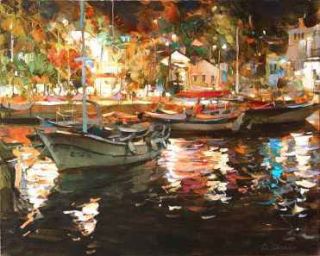 Dmitri Danish Night in Port Embellish Giclee on Canvas