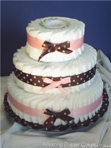  Brown and Pink Three Diaper Cake