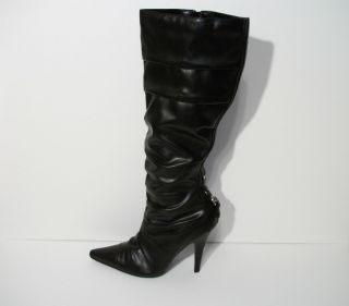 diba Black Leather Knee High Boots Stiletto Heels Zippered Womens Size