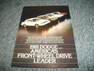 1981 Dodge Aries K Omni 024 Colt Diplomat Brochure