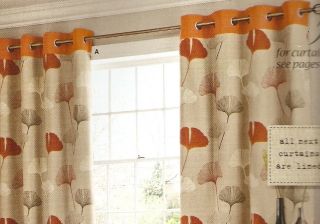 Next Orange Ginko Print Eyelet Curtains 135 x 137 cms 53 x 54 inches