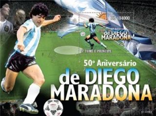 Diego MARADONA Soccer s Sheet Stamp St Thomas ST10208B