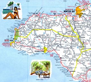 Jamaica Road Map Travel Driving Vacation Folded