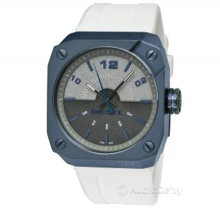 Diesel Mens Slate Blue Watch With White Silicone Rubber Strap