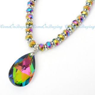 Handmade Colorful Crystal Big Beads Chain Water Drop Pendant Necklace