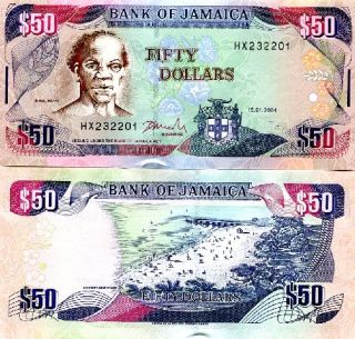 jamaica 50 dollars lot 10 pcs bank of jamaica p 83b 2004 grade unc