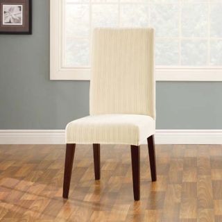 Sure Fit Cream Short Stretch Pinstripe Dining Chair Cover