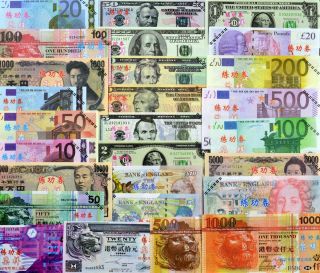 China Practice Coupons Dollars Euros Pounds HK Yen 27pcs
