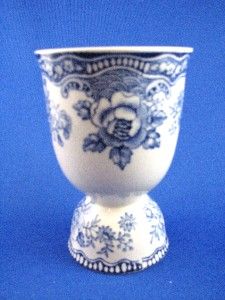 Antique Blue White Floral Botannical Transfer Double Egg Cup Ironstone